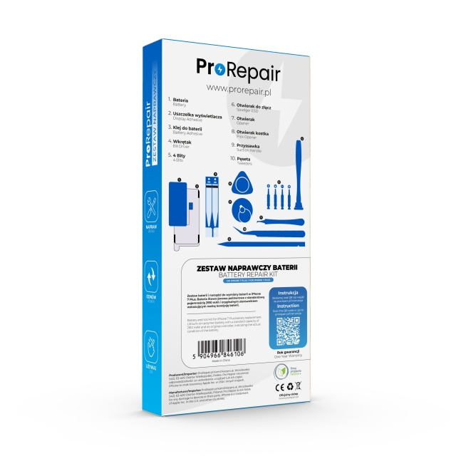 Tył opakowania Pro Repair - zestaw narzędzi i bateria do iPhone 7 plus